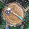 Man Made Co woodsman Hatchet Forged Head with 14" American Hickory Handle. Includes Hand Crafted Leather Sheath, Made In the USA. Heirloom quality hand crafted goods.